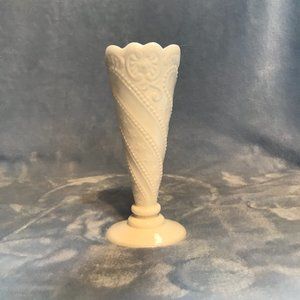 Vintage L E Smith Milk Glass Bud Vase Stars and Flowers Pattern